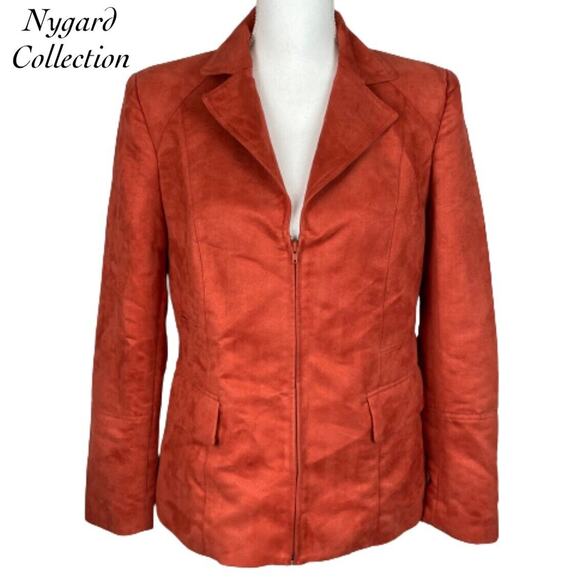 Nygard Collection Women's Orange Lined Collared Zipper Faux Suede Jacket Size 10 - Picture 1 of 11